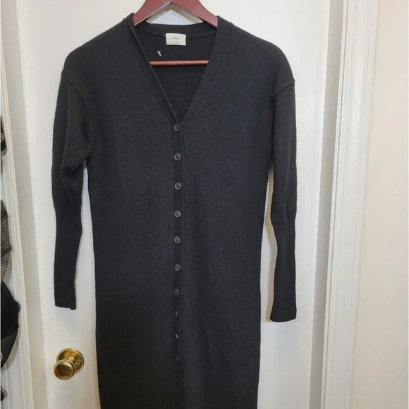 Aritzia wilfred sweater dress utopia vneck cardigan midi merino wool black small - Picture 2 of 11